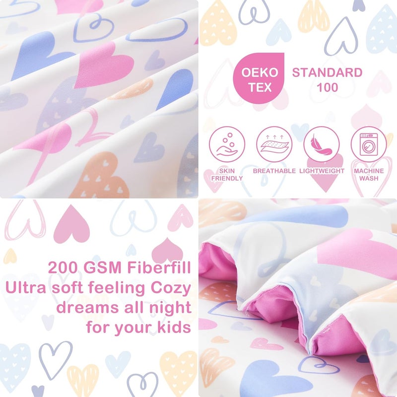 Mooreeke 4 Pieces Toddler Bedding Set - Soft Love Heart Toddler Comforter Sets for Girls, Includes Quilted Comforter, Flat Sheet, Fitted Sheet and Pillowcase, Bed in A Bag for Baby Bedroom - Image 3